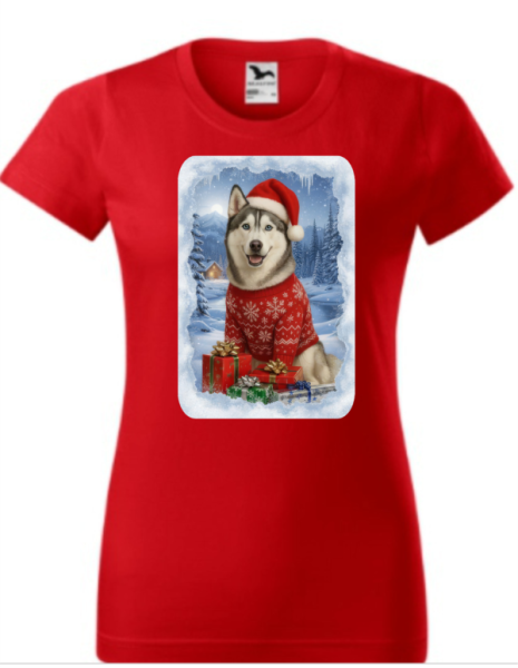 Vánoční tričko Sibiřským huskym dámské2